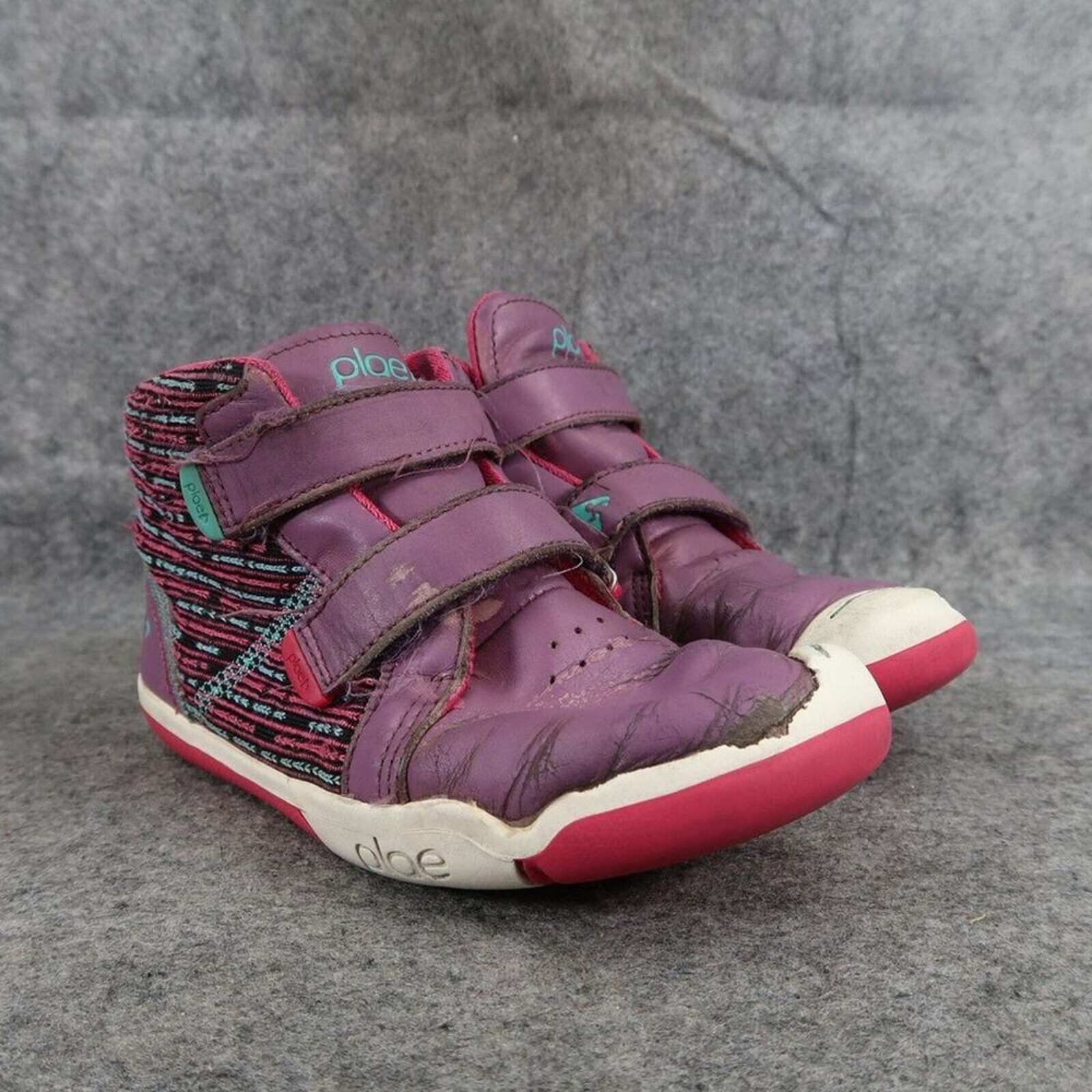 Plae Shoes Kids 1 Sneaker Hi Top Leather Knit Double Strap Active Max Purple